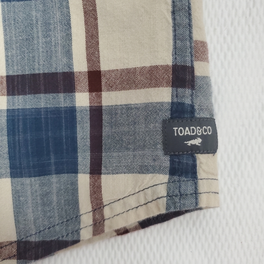 Toad&Co Organic Cotton Shoet Sleeve Plaid Button Down Shirt Mens Large - Picture 5 of 8